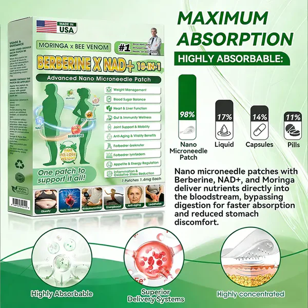 🧑⚕️🩺 Moringa · Berberine × NAD+ 𝟏𝟎-𝐢𝐧-𝟏 𝐀𝐝𝐯𝐚𝐧𝐜𝐞𝐝 𝐍𝐚𝐧𝐨 𝐌𝐢𝐜𝐫𝐨𝐧𝐞𝐞𝐝𝐥𝐞 𝐏𝐚𝐭𝐜𝐡 — 𝐎𝐧𝐜𝐞 𝐃𝐚𝐢𝐥𝐲, 𝐕𝐢𝐬𝐢𝐛𝐥𝐞 𝐑𝐞𝐬𝐮𝐥𝐭𝐬 𝐢𝐧 𝟕 𝐃𝐚𝐲𝐬